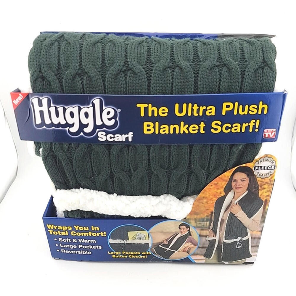 Huggle Plush Blanket Scarf W Storage Pockets As Seen On TV Charcoal Grey